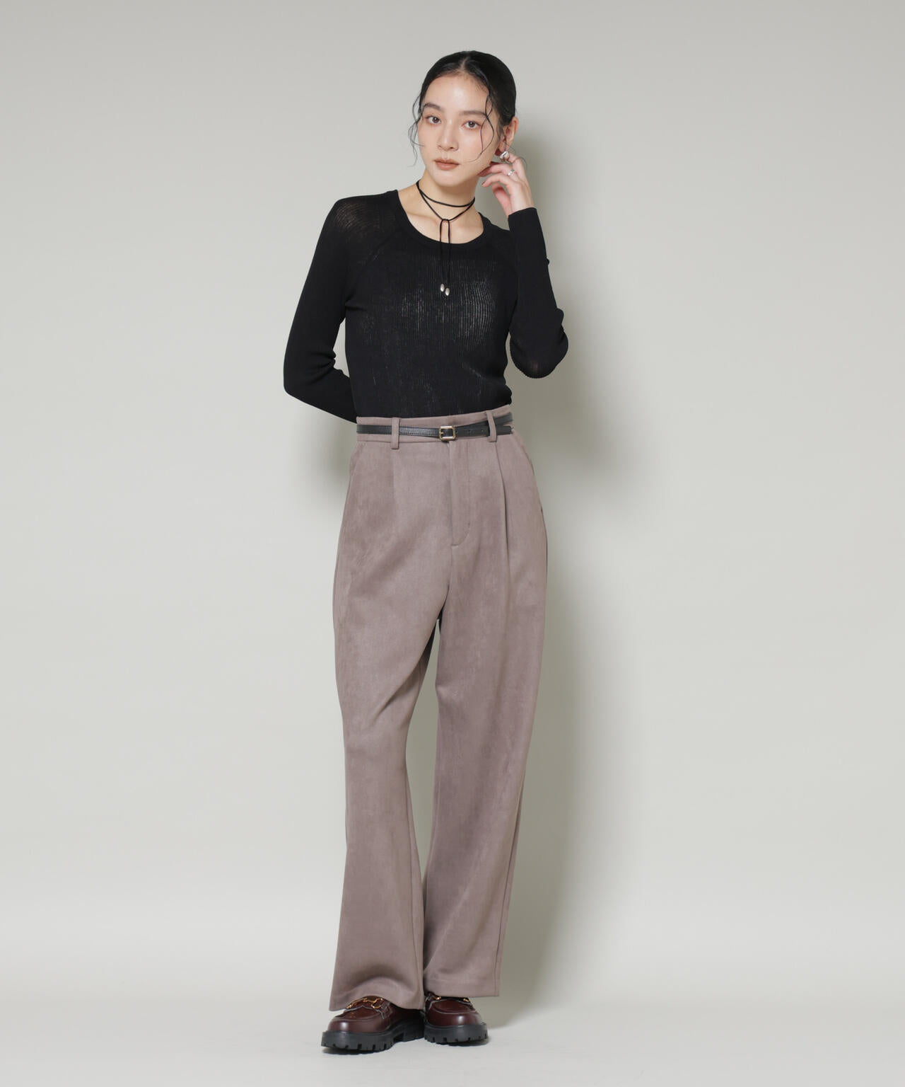 ツイードIラインワンピース×シアーリブニットセット 6695219329