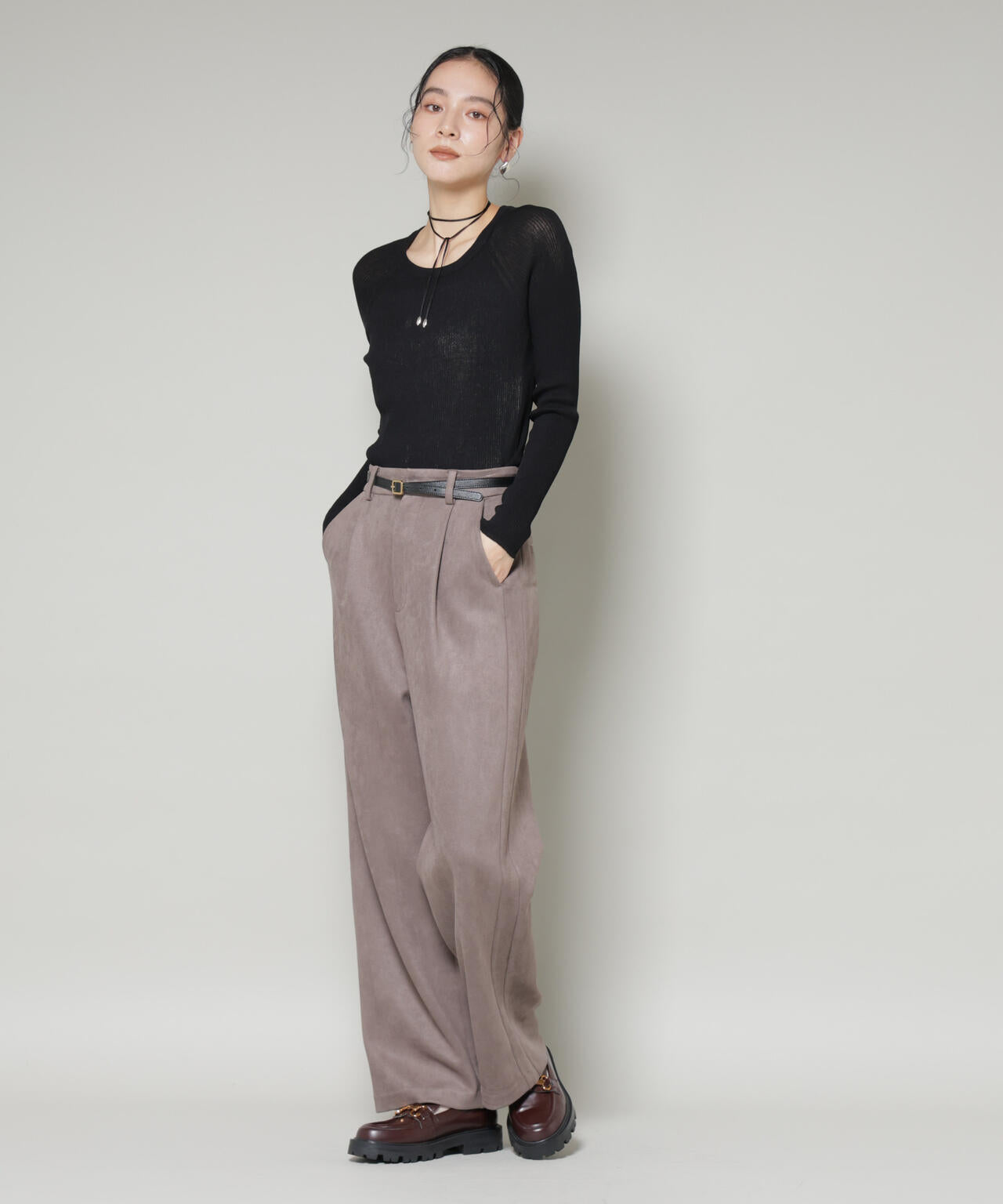 ツイードIラインワンピース×シアーリブニットセット 6695219329