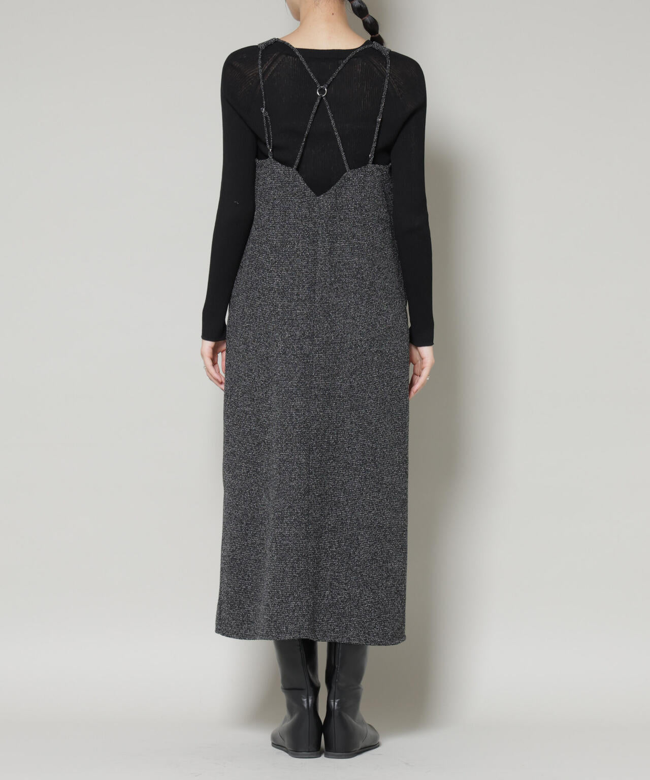 ツイードIラインワンピース×シアーリブニットセット 6695219329
