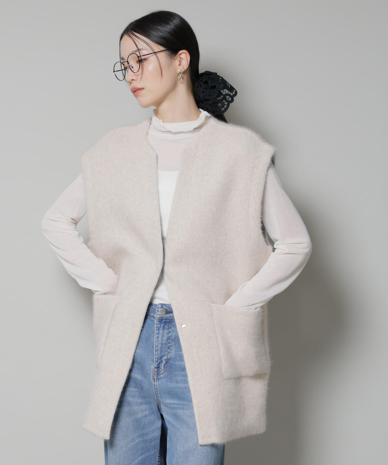 ウォッシャブルフォックスリバーニットジレ 6695222307