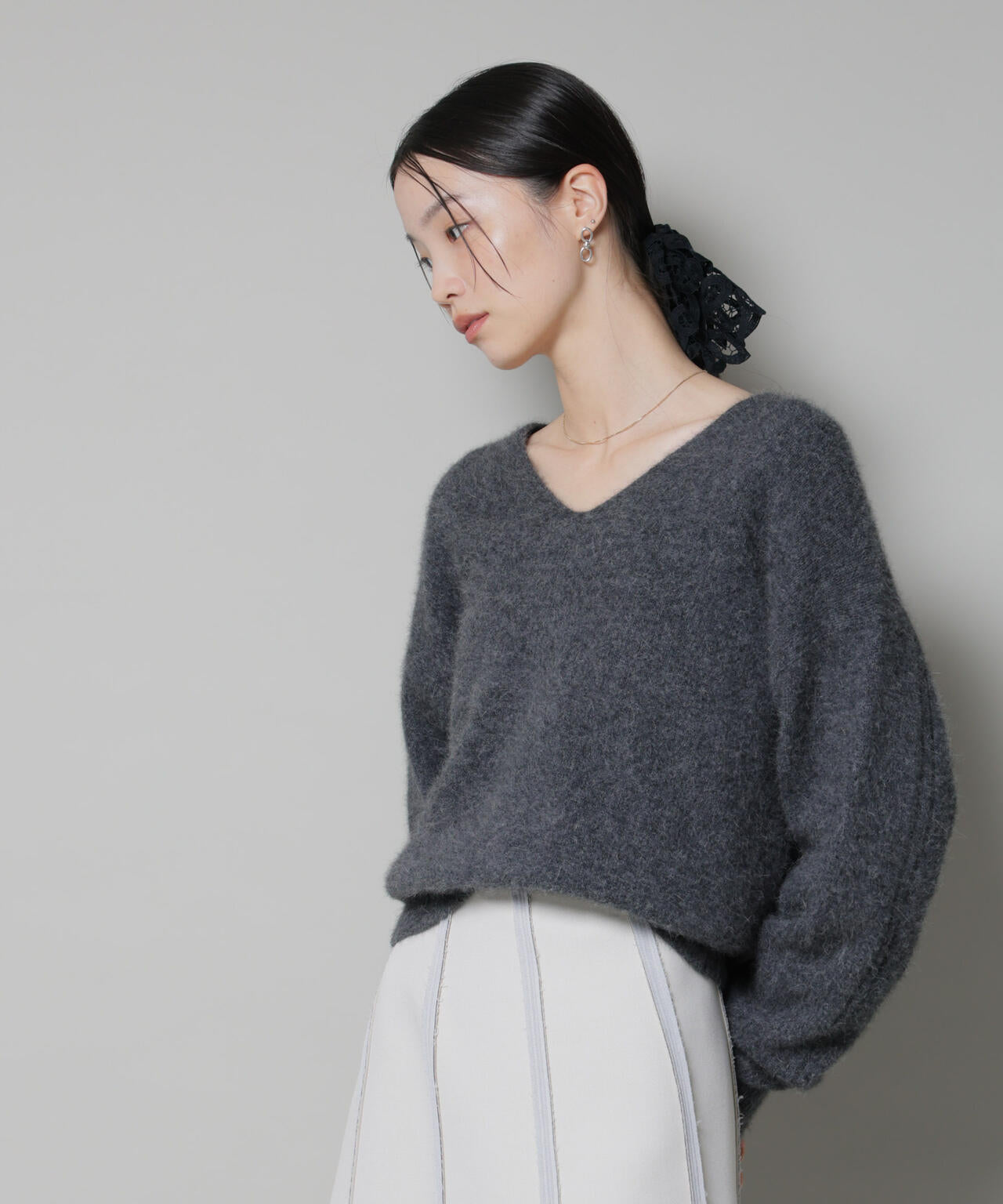 ウォッシャブルフォックスVネックニットプルオーバー 6695222308