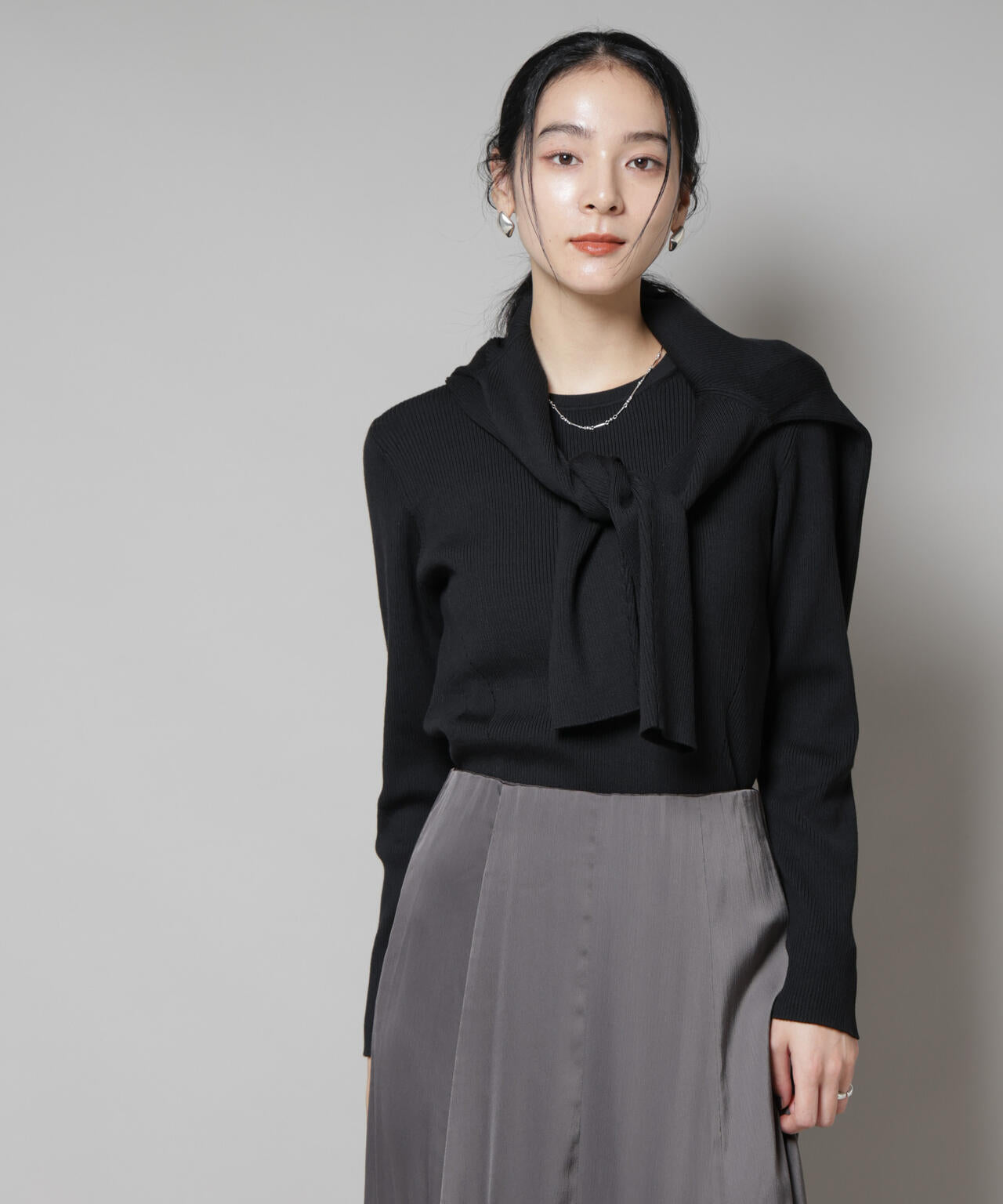 CICA&UVカット加工クルーネックリブニット