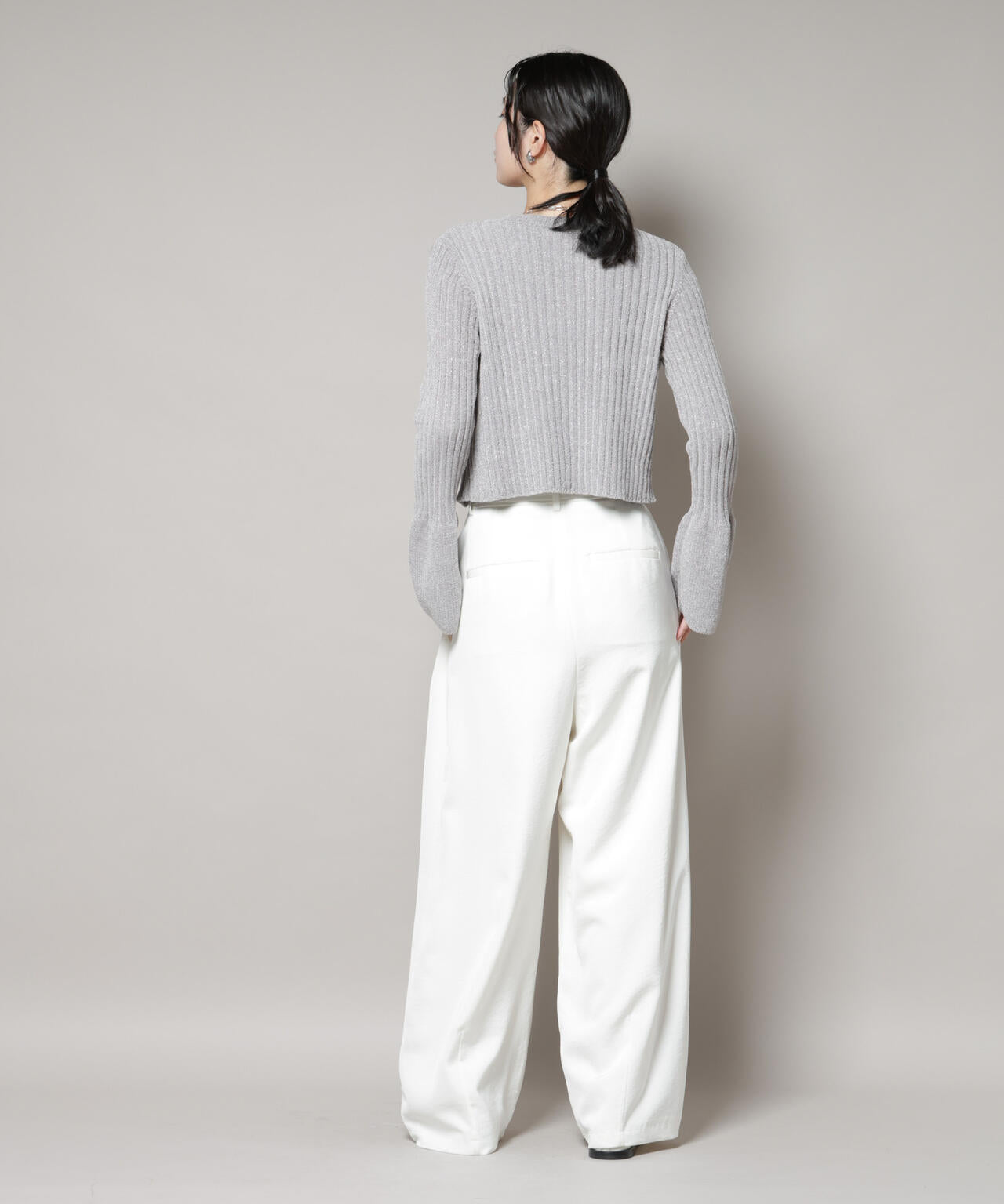 ラメモールワイドリブ前後2WAYフレアスリーブニット(セットアップ可) 6695222334