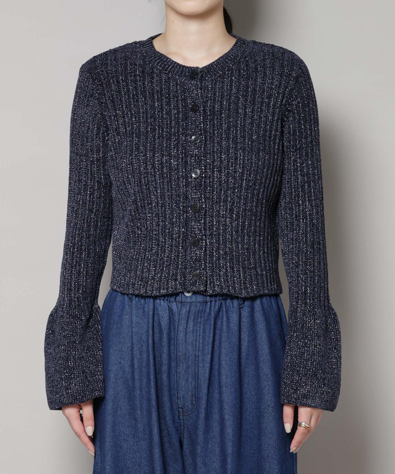 ラメモールワイドリブ前後2WAYフレアスリーブニット(セットアップ可) 6695222334