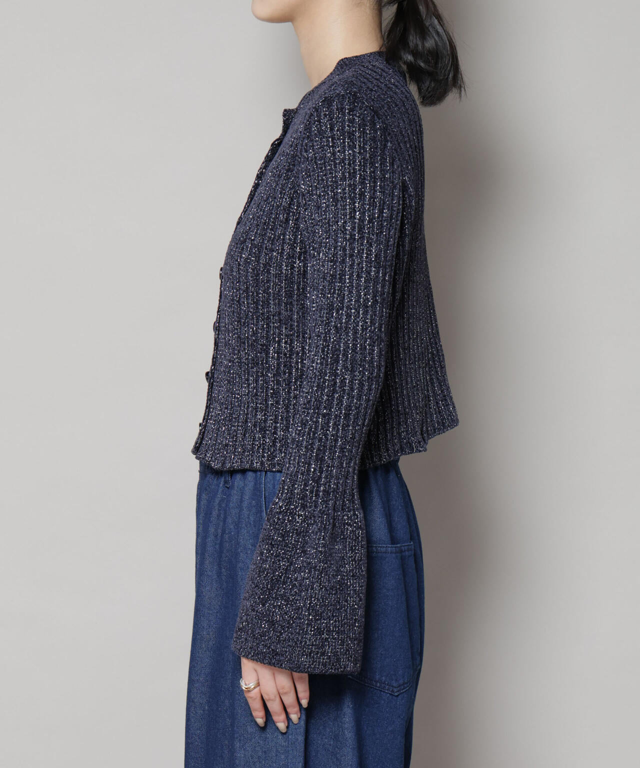 ラメモールワイドリブ前後2WAYフレアスリーブニット(セットアップ可) 6695222334