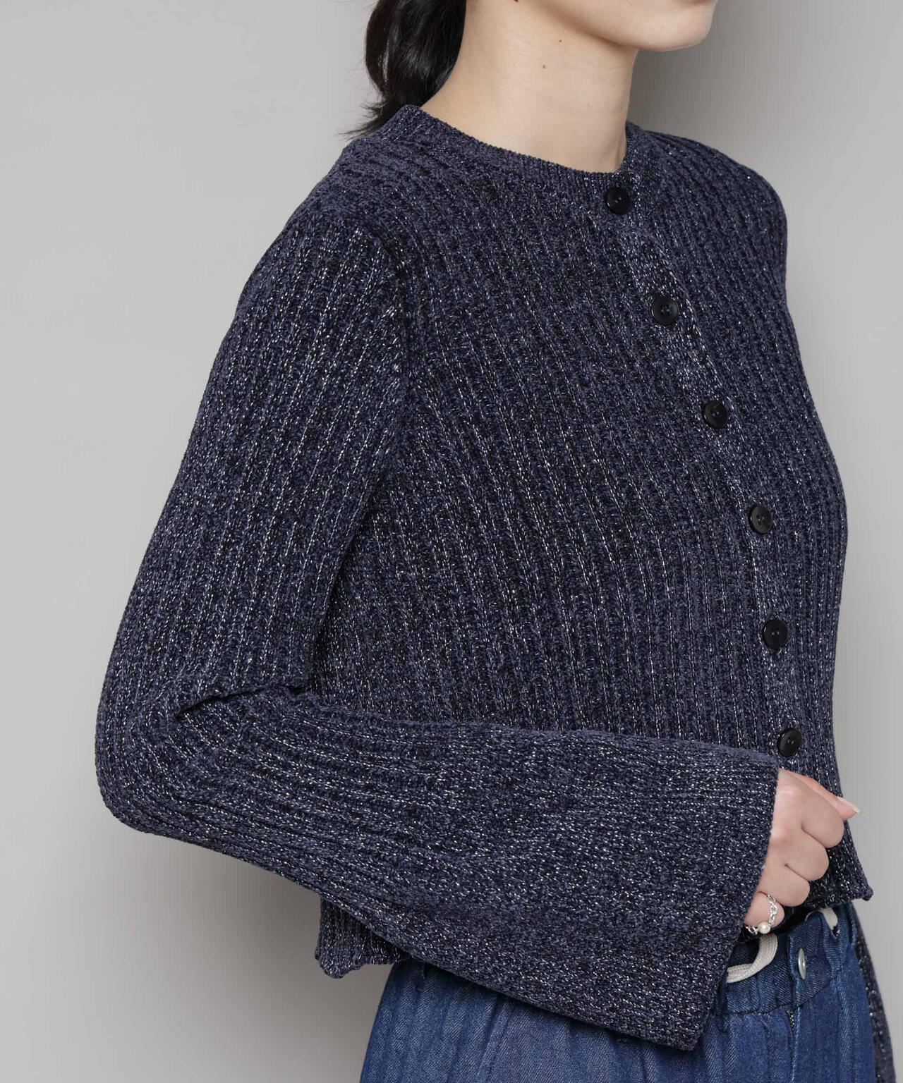 ラメモールワイドリブ前後2WAYフレアスリーブニット(セットアップ可) 6695222334