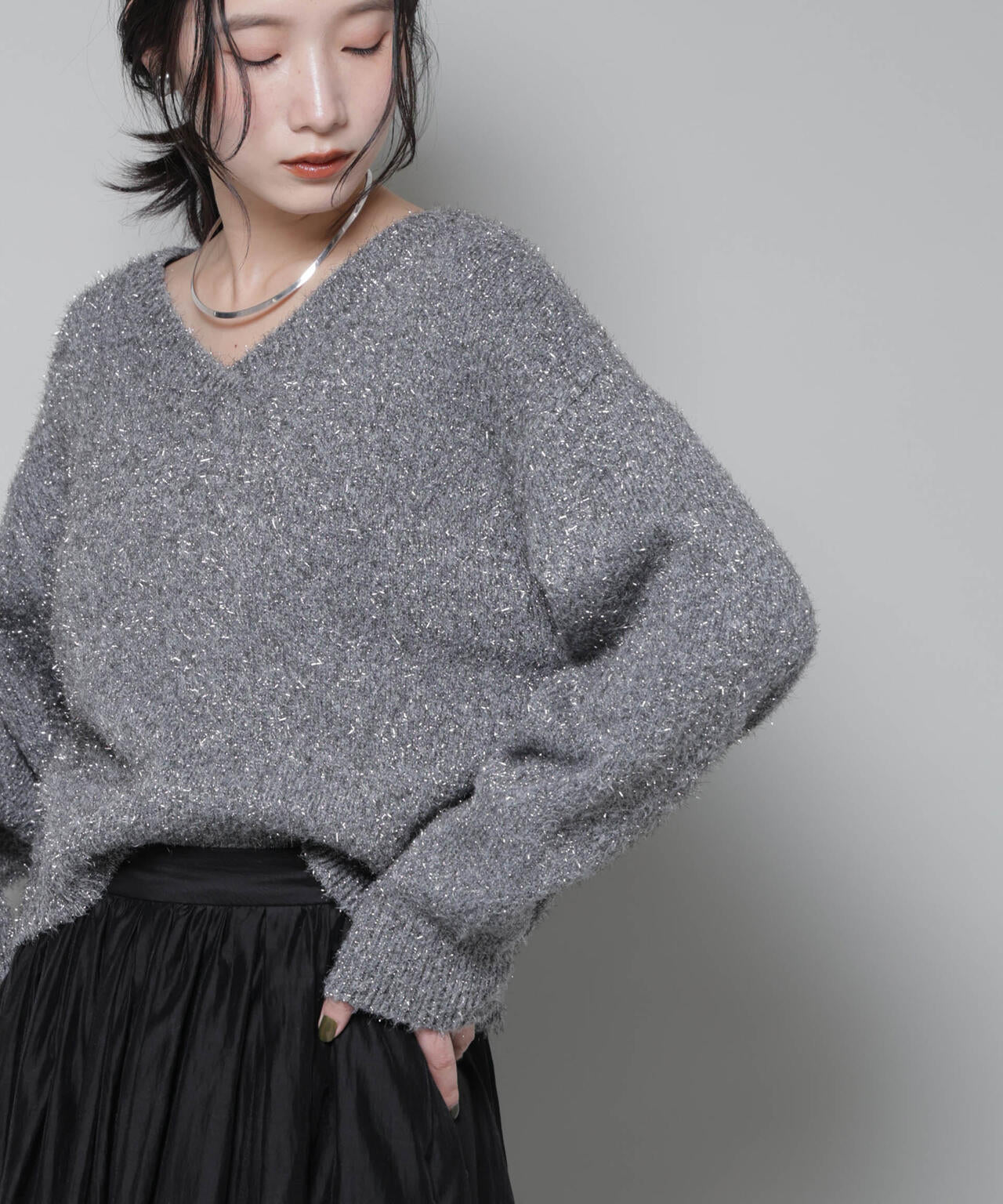 前後2wayラメミックスフェザーニット 6695222335