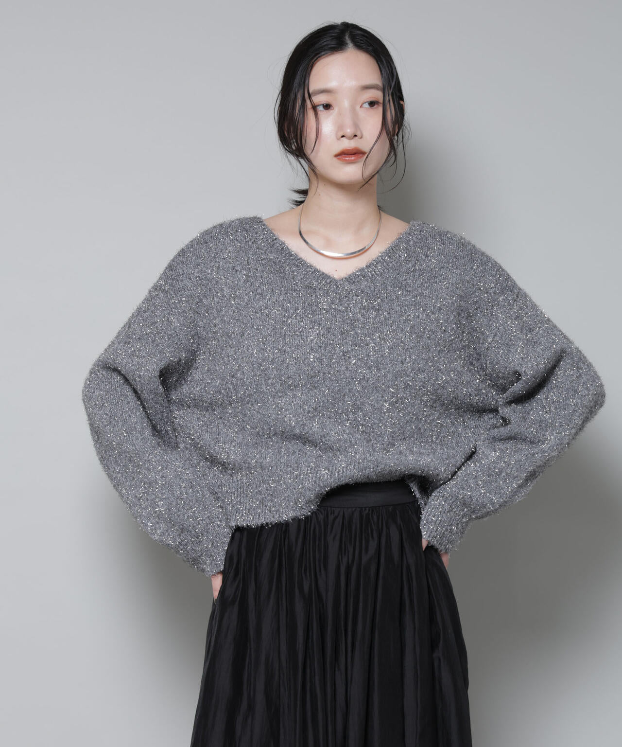 前後2wayラメミックスフェザーニット 6695222335