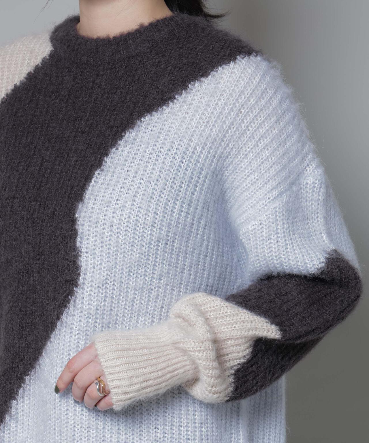 モヘヤ起毛カーブパターンブロッキングニット 6695222337