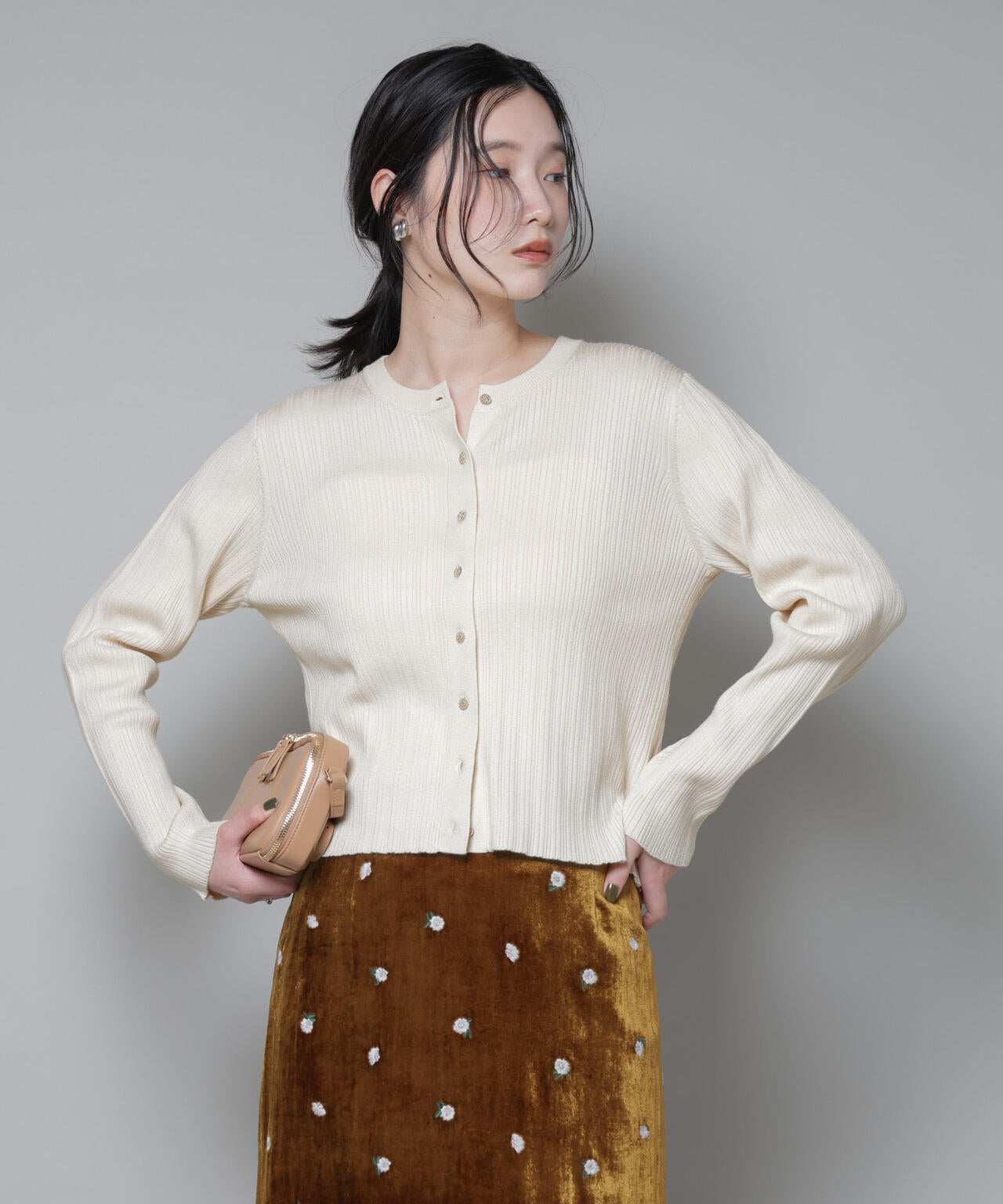 ホホバオイル加工ランダムリブカーディガン 6695222340