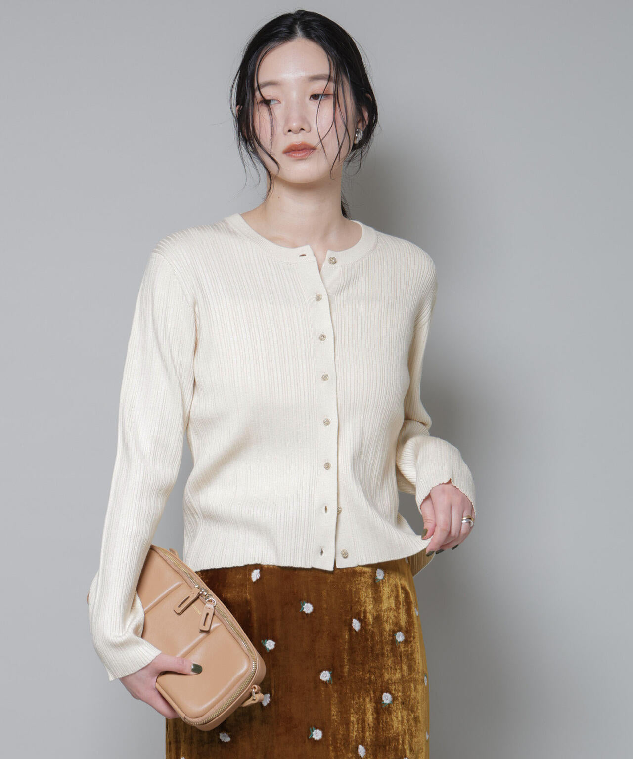 ホホバオイル加工ランダムリブカーディガン 6695222340