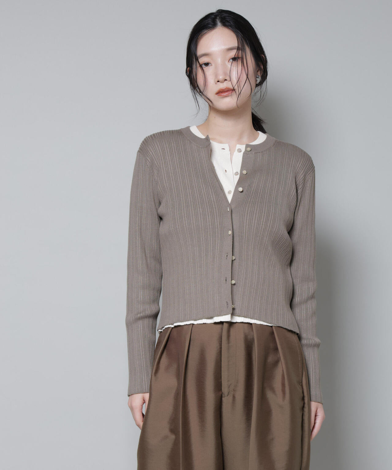 ホホバオイル加工ランダムリブカーディガン 6695222340