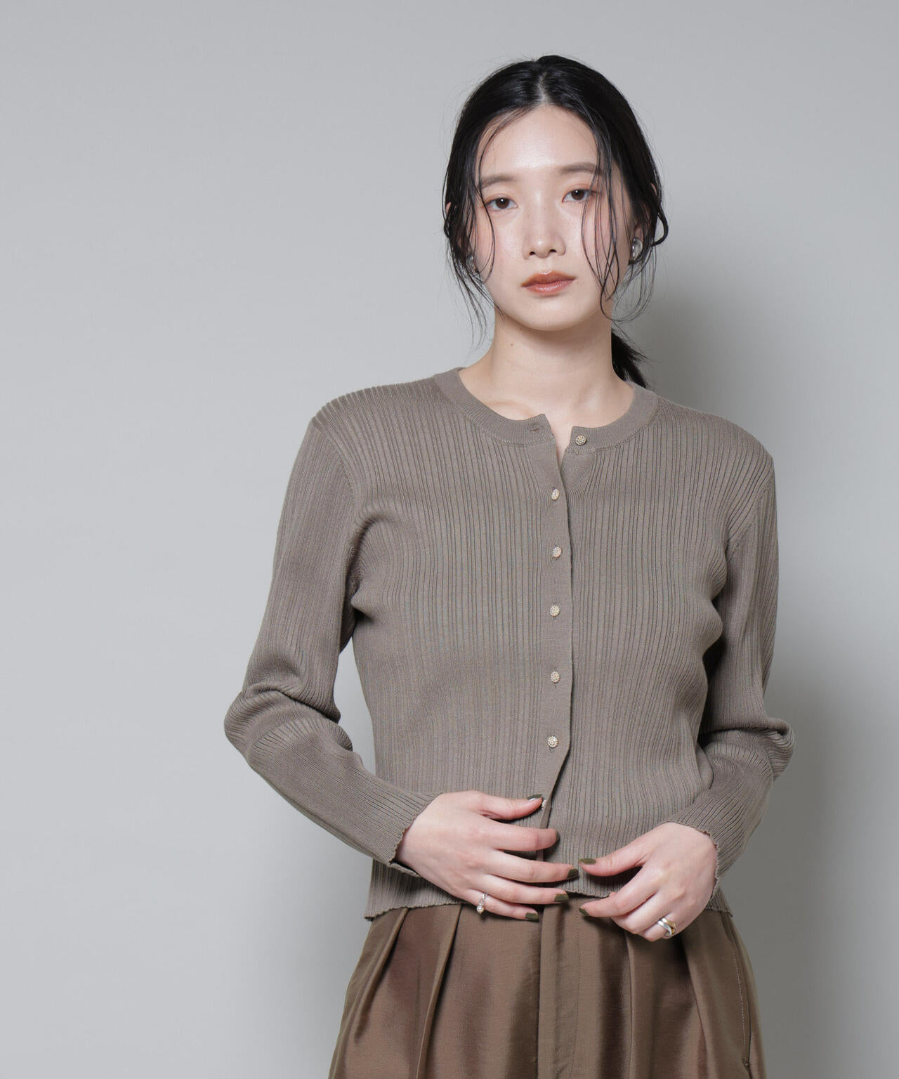 ホホバオイル加工ランダムリブカーディガン 6695222340