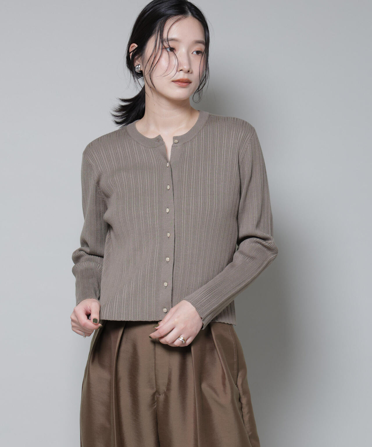 ホホバオイル加工ランダムリブカーディガン 6695222340