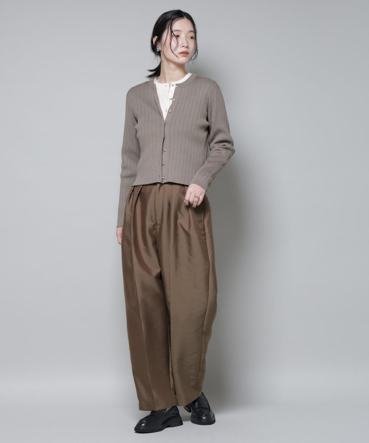 ホホバオイル加工ランダムリブカーディガン 6695222340