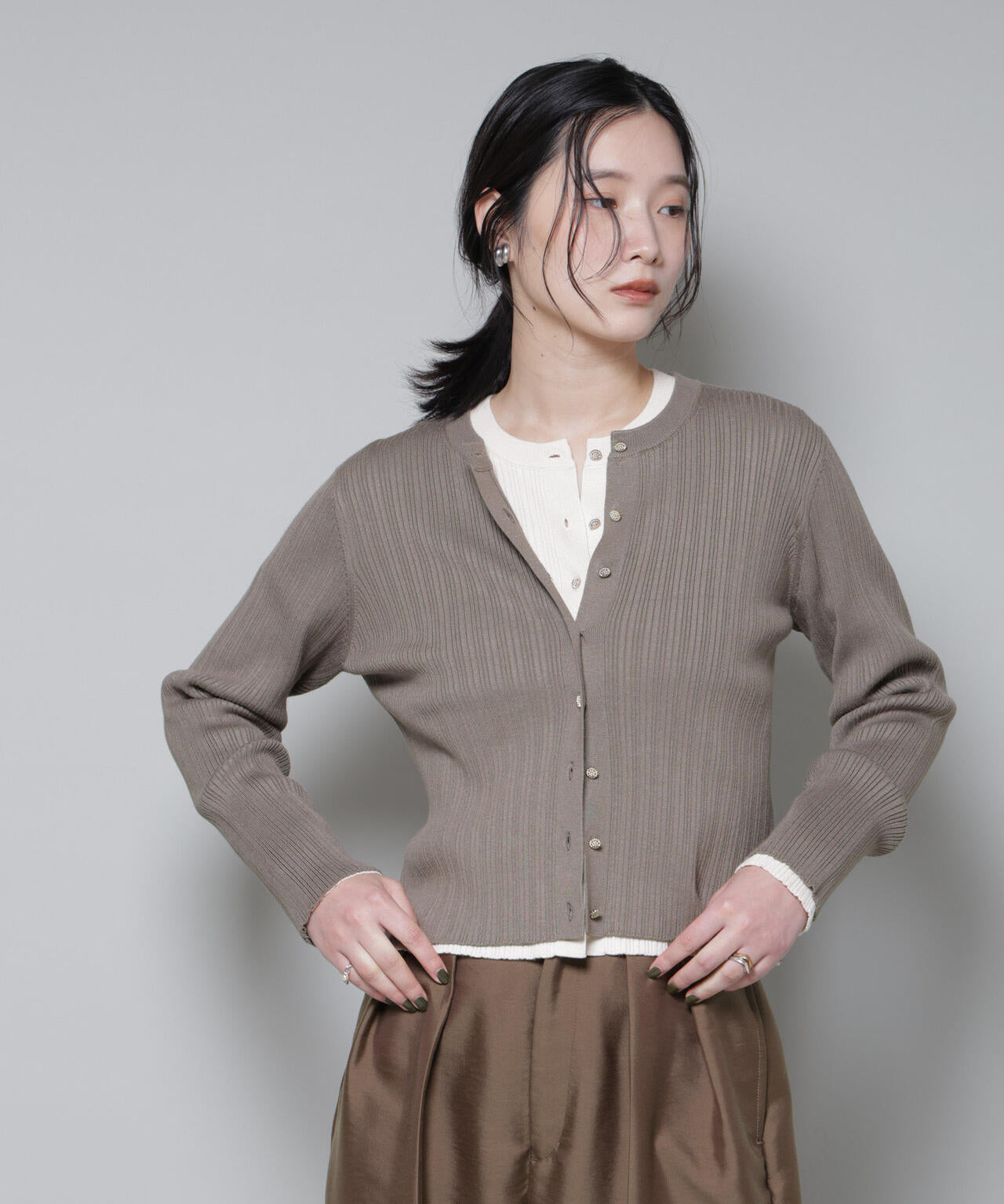 ホホバオイル加工ランダムリブカーディガン 6695222340