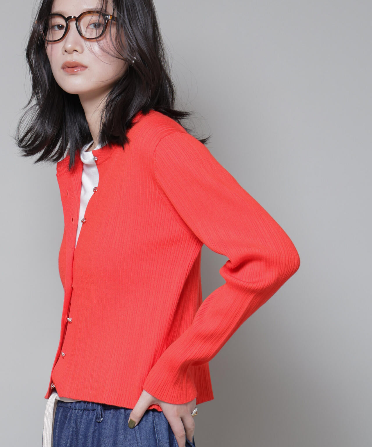 ホホバオイル加工ランダムリブカーディガン 6695222340