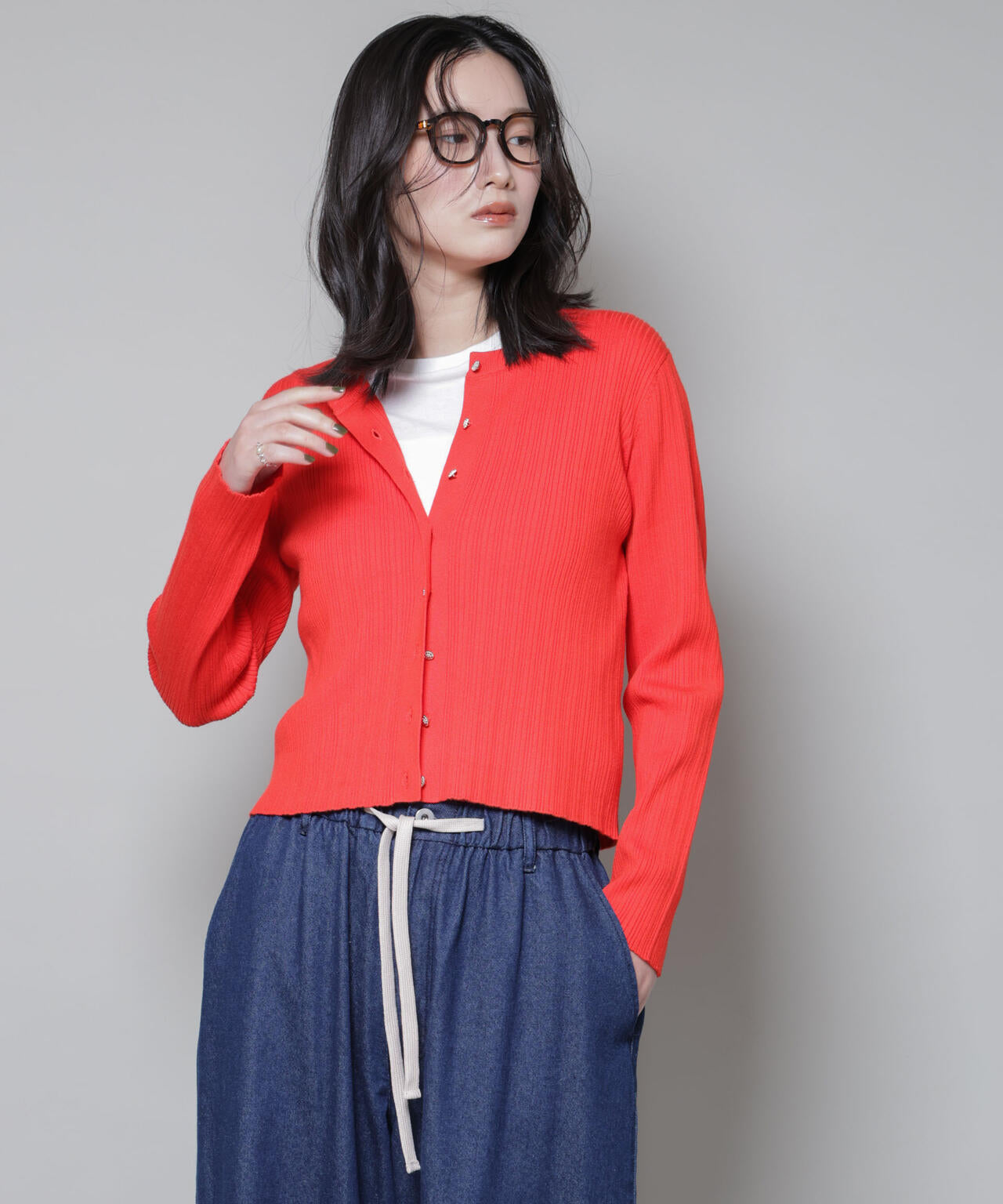 ホホバオイル加工ランダムリブカーディガン 6695222340