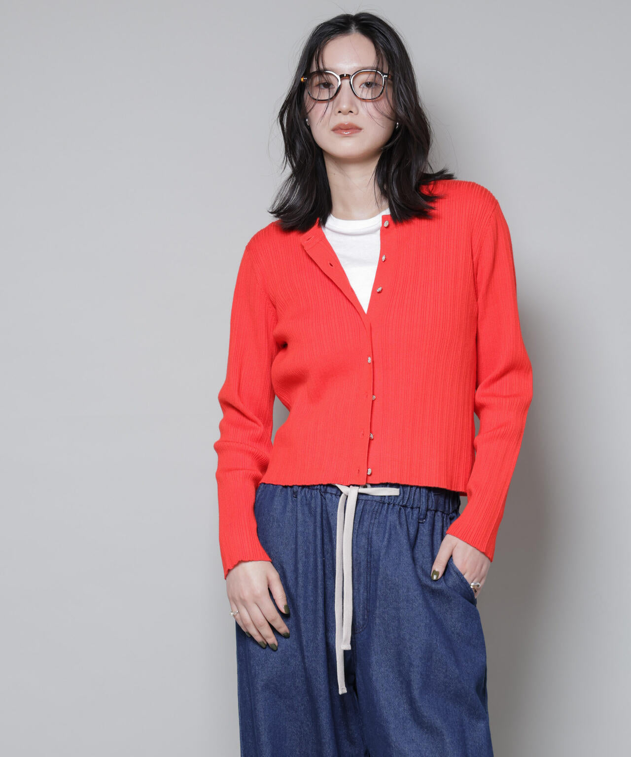 ホホバオイル加工ランダムリブカーディガン 6695222340