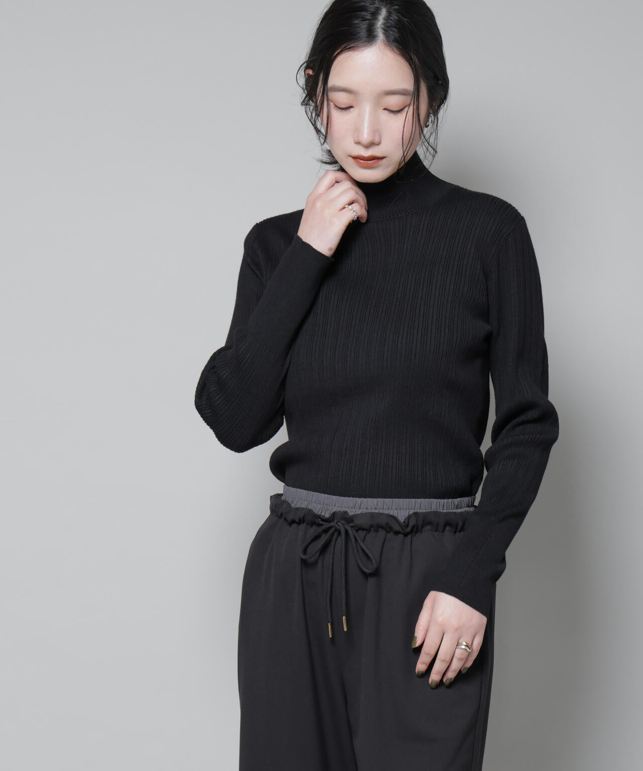 ホホバオイル加工ランダムリブタートルニット 6695222341