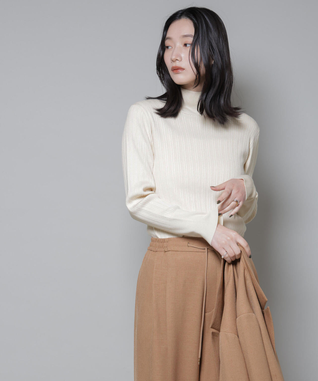 ホホバオイル加工ランダムリブタートルニット 6695222341