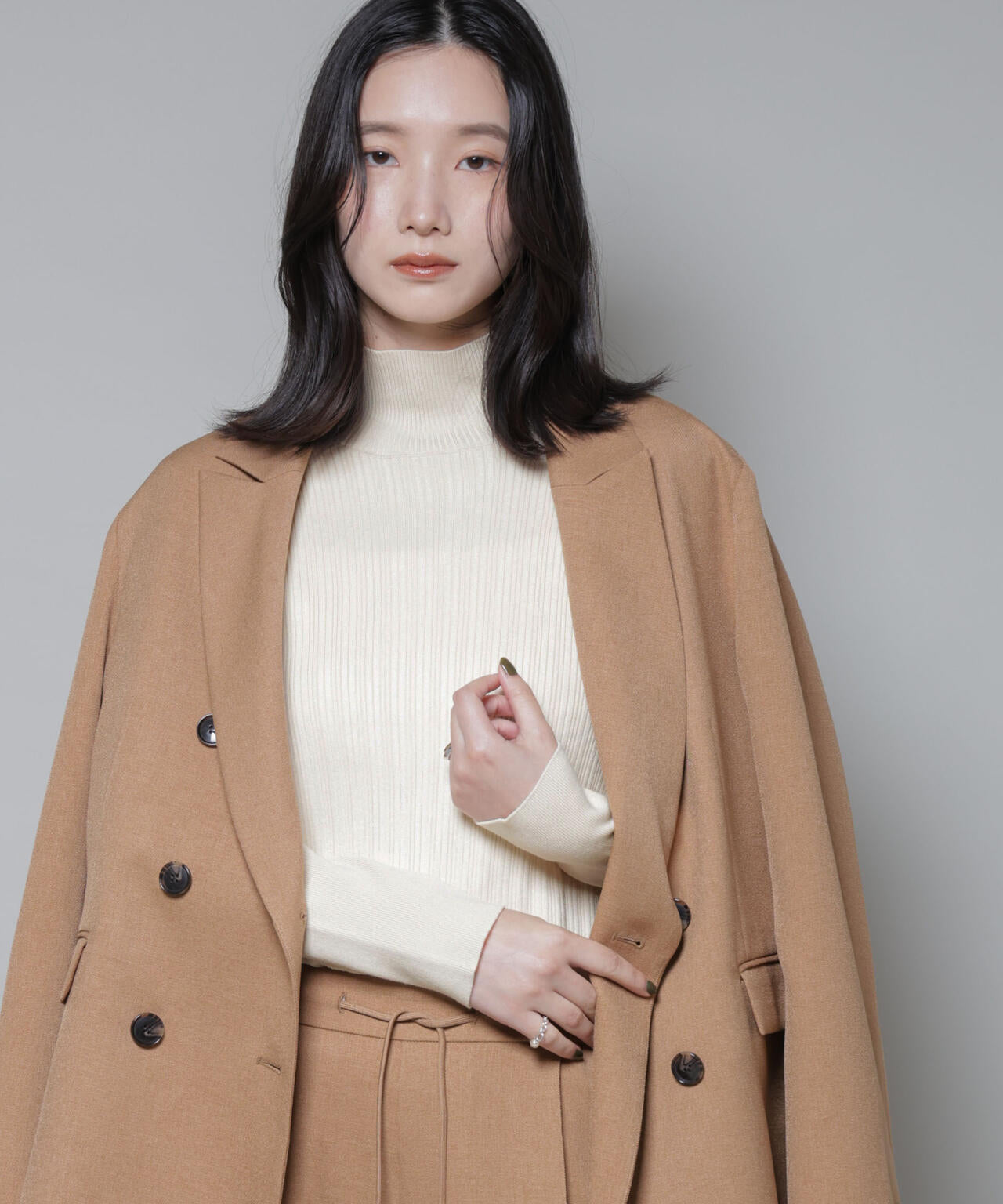 ホホバオイル加工ランダムリブタートルニット 6695222341