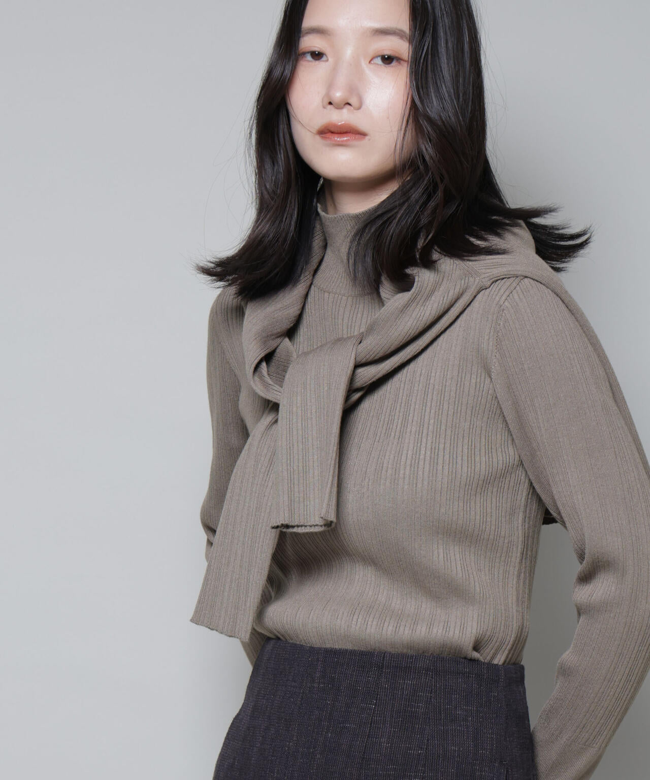 ホホバオイル加工ランダムリブタートルニット 6695222341