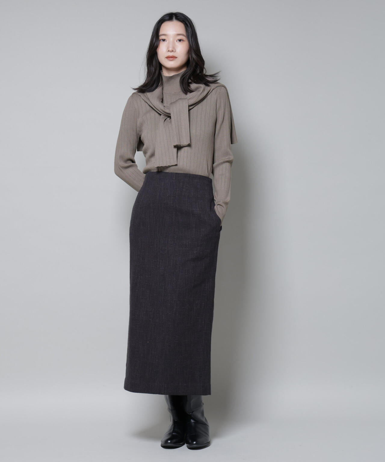 ホホバオイル加工ランダムリブタートルニット 6695222341