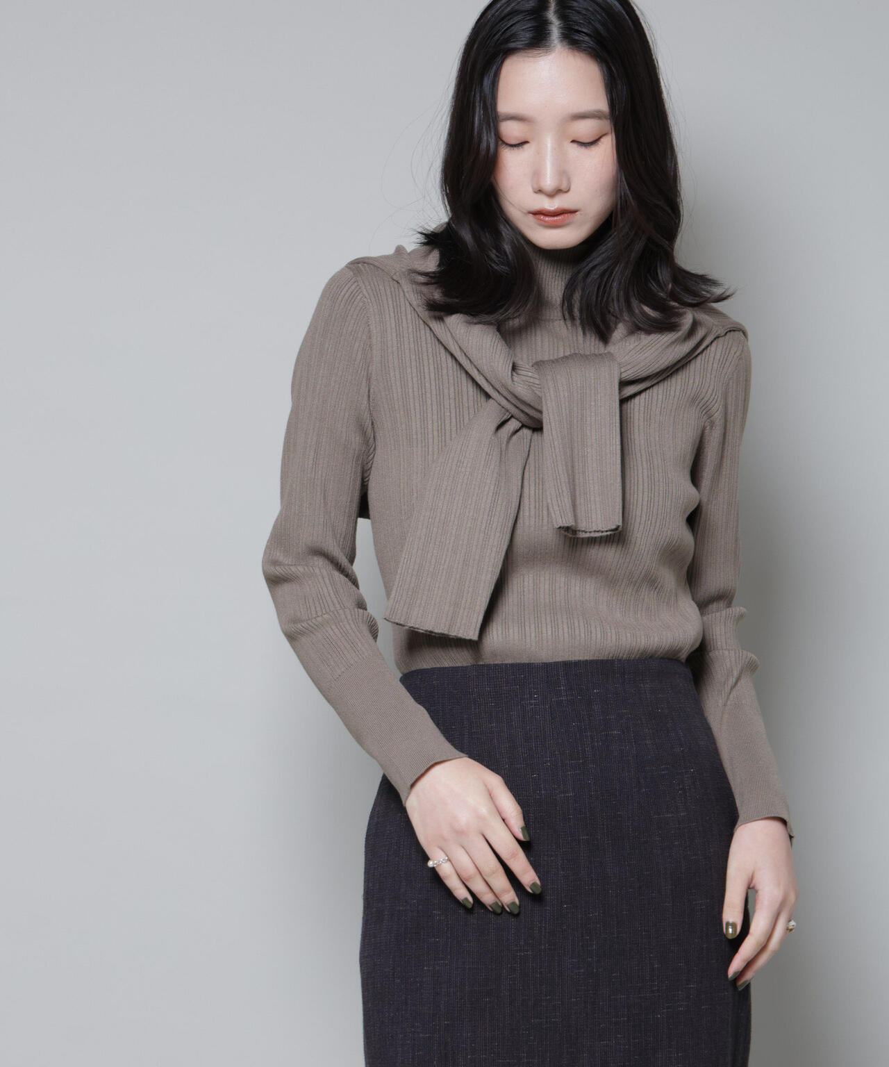 ホホバオイル加工ランダムリブタートルニット 6695222341