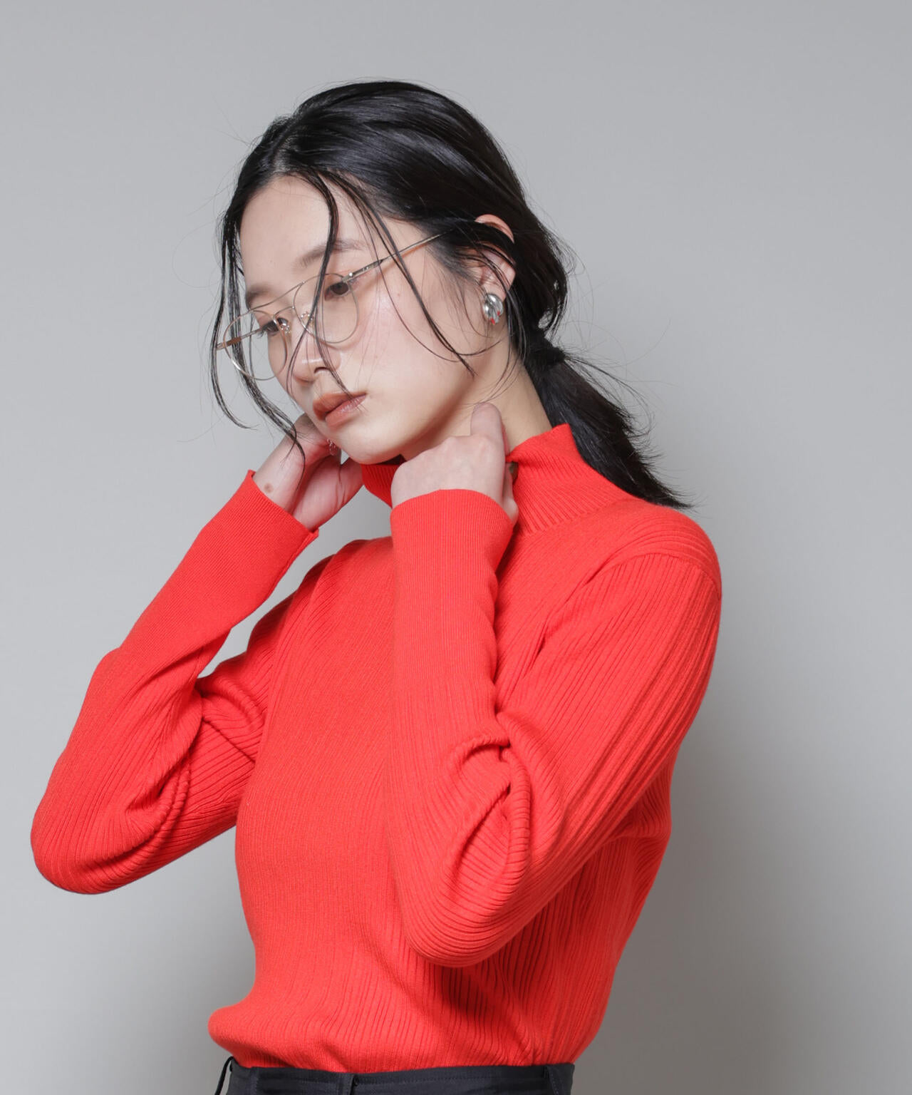 ホホバオイル加工ランダムリブタートルニット 6695222341