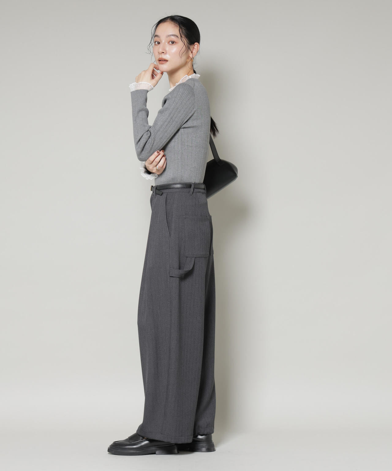 ホホバオイル加工チュールフリル付きランダムリブニット 6695222342