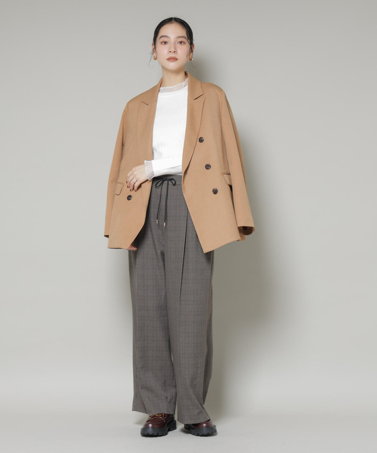 ホホバオイル加工チュールフリル付きランダムリブニット 6695222342