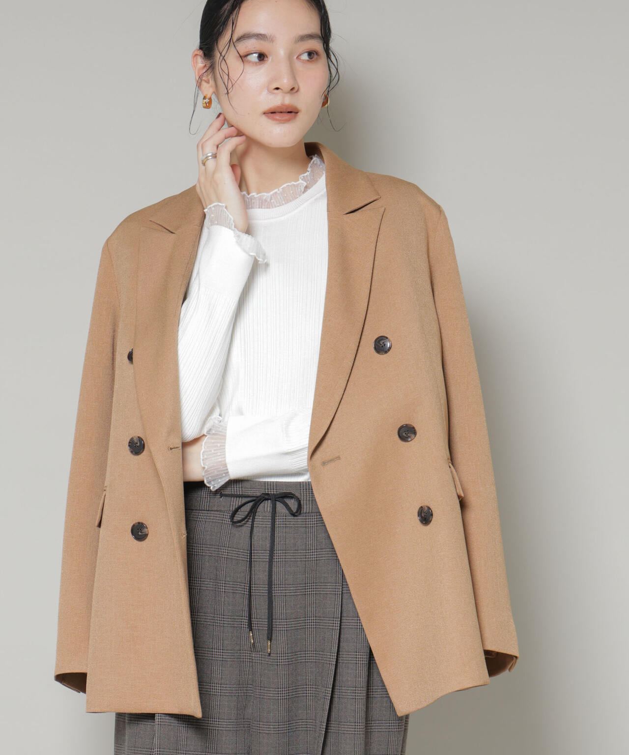 ホホバオイル加工チュールフリル付きランダムリブニット 6695222342