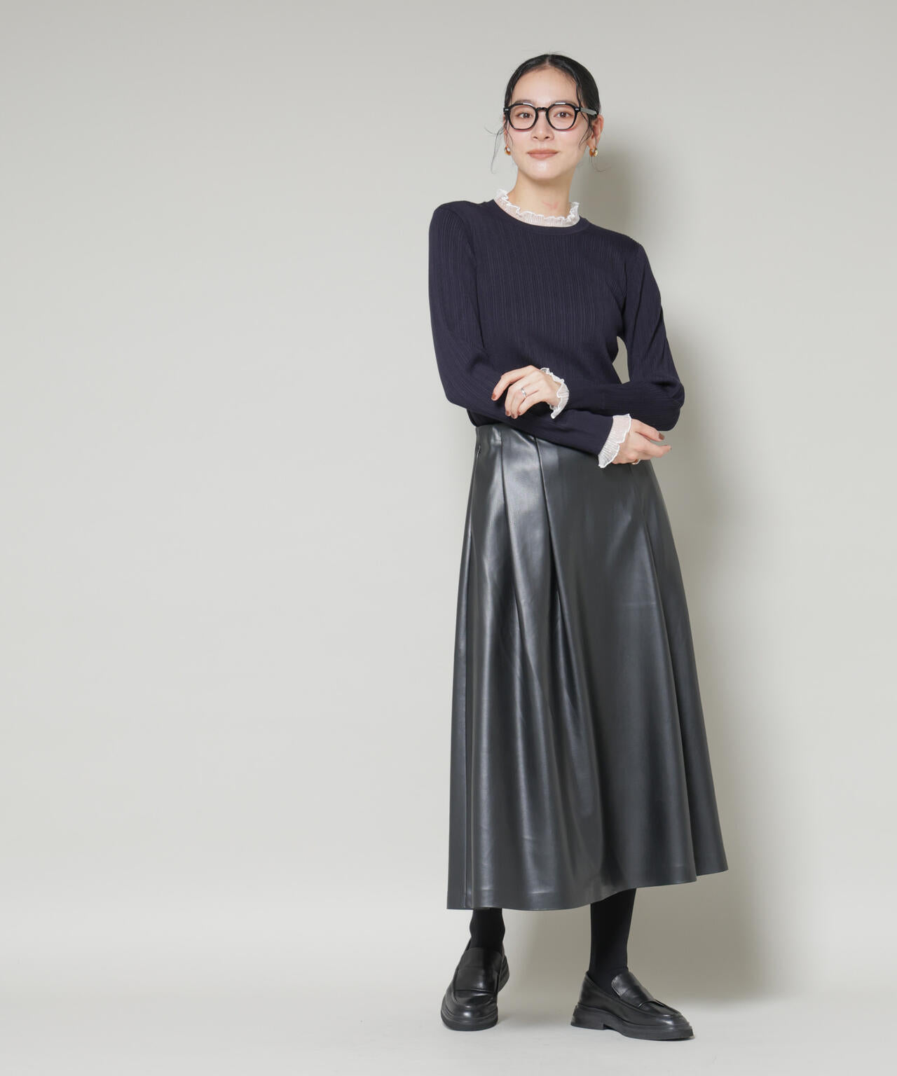 ホホバオイル加工チュールフリル付きランダムリブニット 6695222342