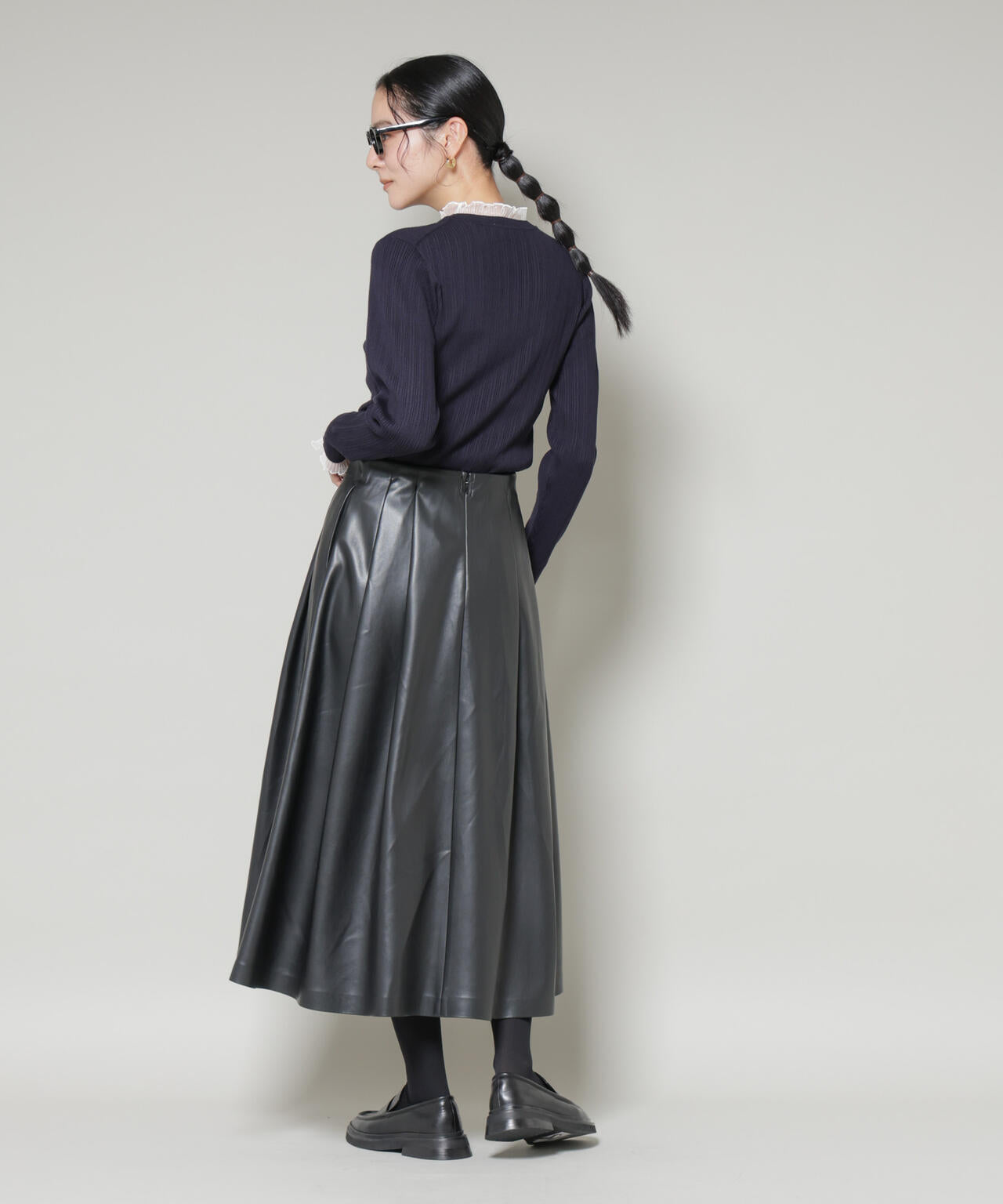 ホホバオイル加工チュールフリル付きランダムリブニット 6695222342