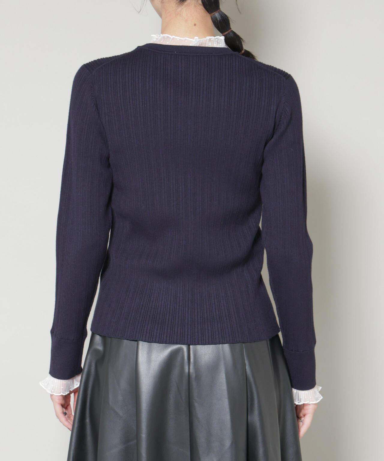 ホホバオイル加工チュールフリル付きランダムリブニット 6695222342