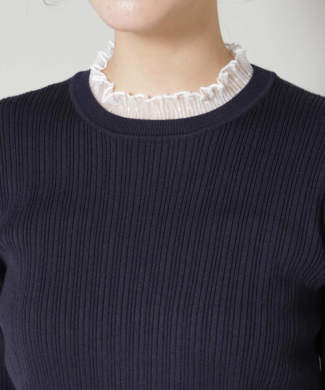 ホホバオイル加工チュールフリル付きランダムリブニット 6695222342