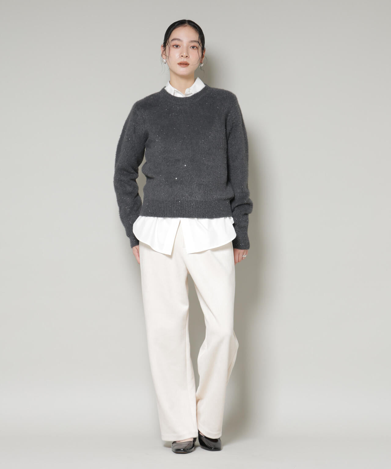 スパンコールフェザーニットプルオーバー 6695222343