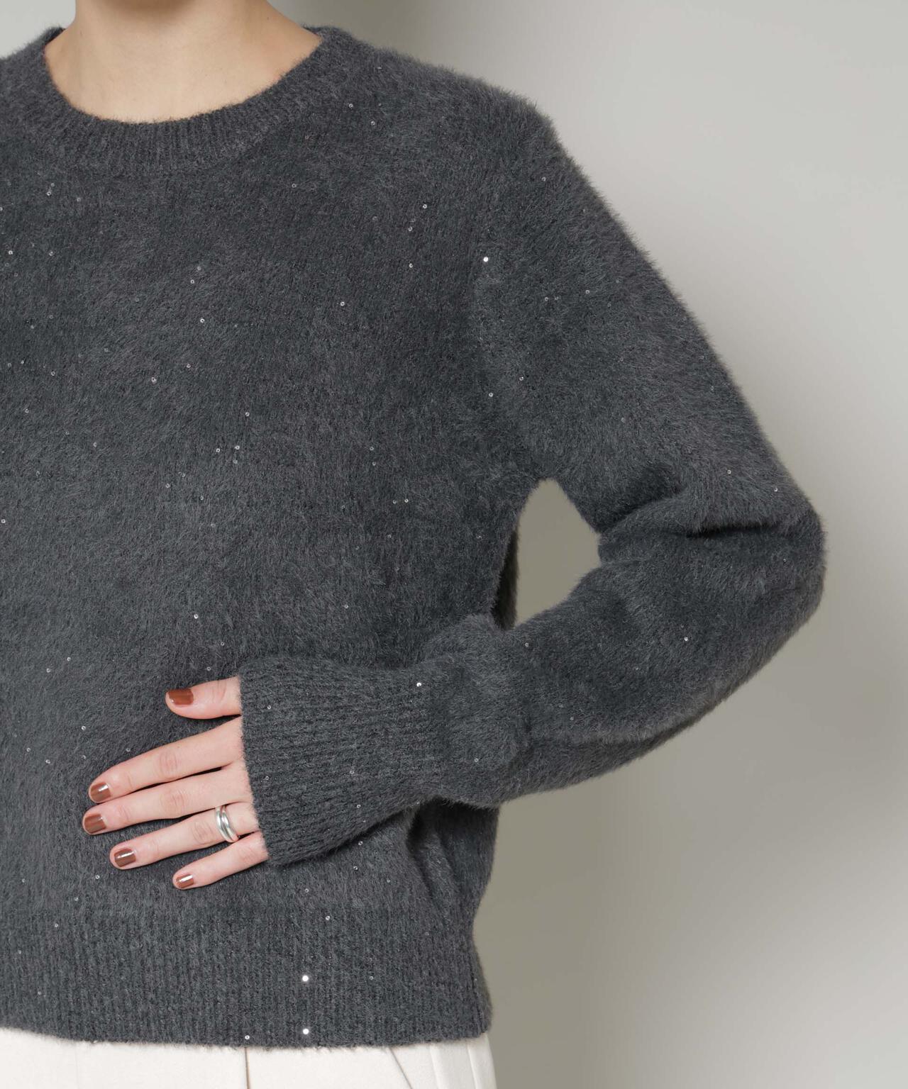 スパンコールフェザーニットプルオーバー 6695222343