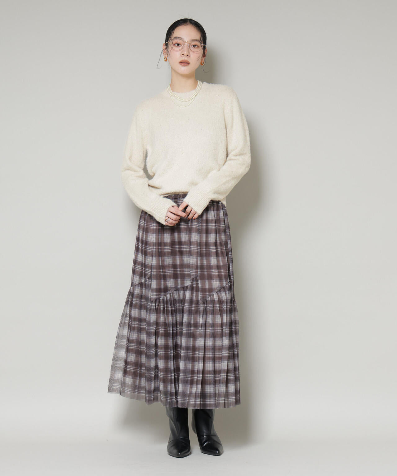 スパンコールフェザーニットプルオーバー 6695222343