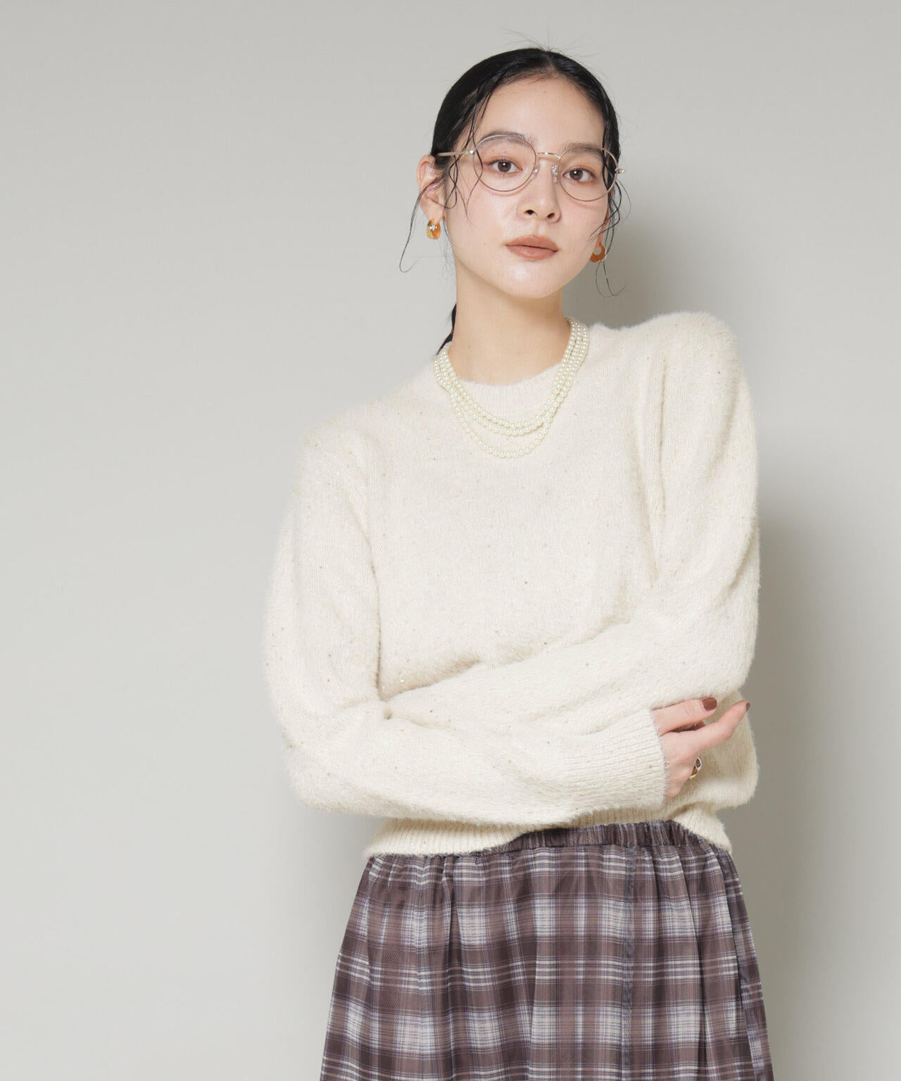 スパンコールフェザーニットプルオーバー 6695222343