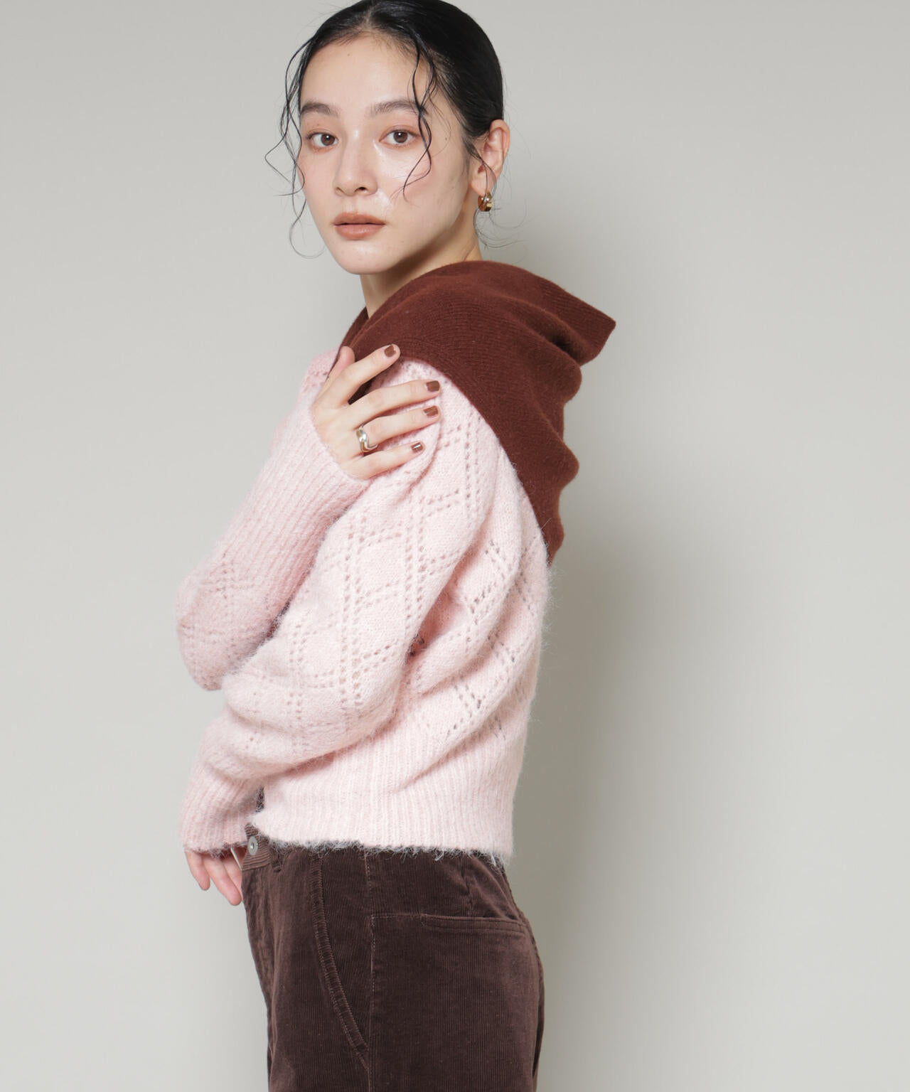 ヘアリー透かしダイヤ柄ニットプルオーバー 6695222344