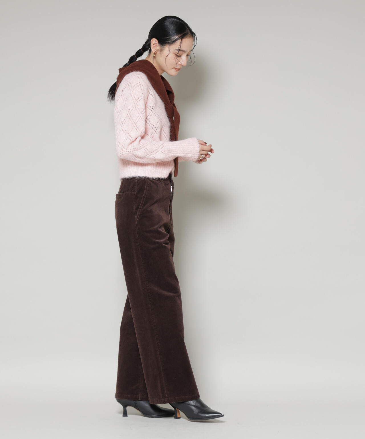 ヘアリー透かしダイヤ柄ニットプルオーバー 6695222344