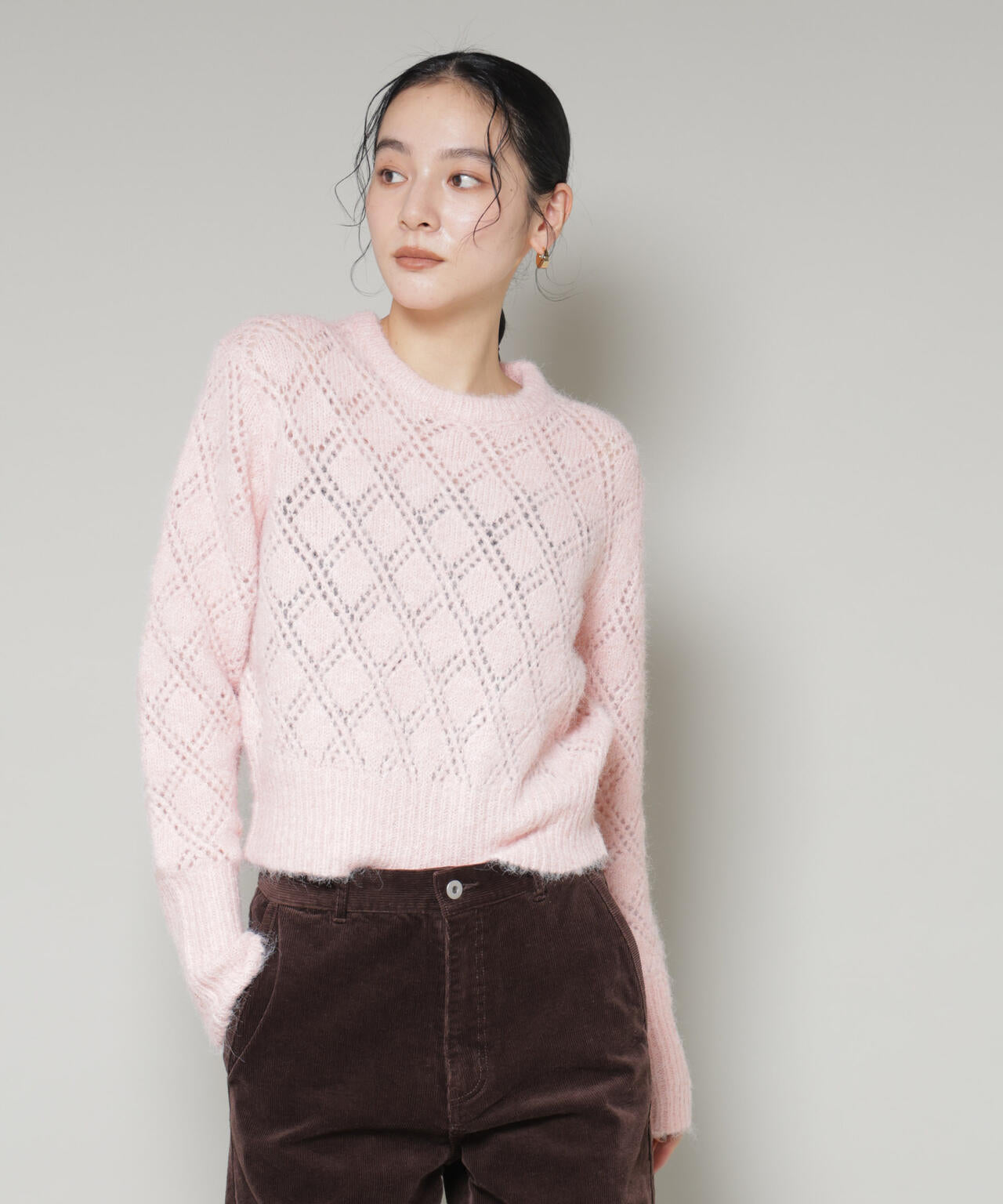 ヘアリー透かしダイヤ柄ニットプルオーバー 6695222344