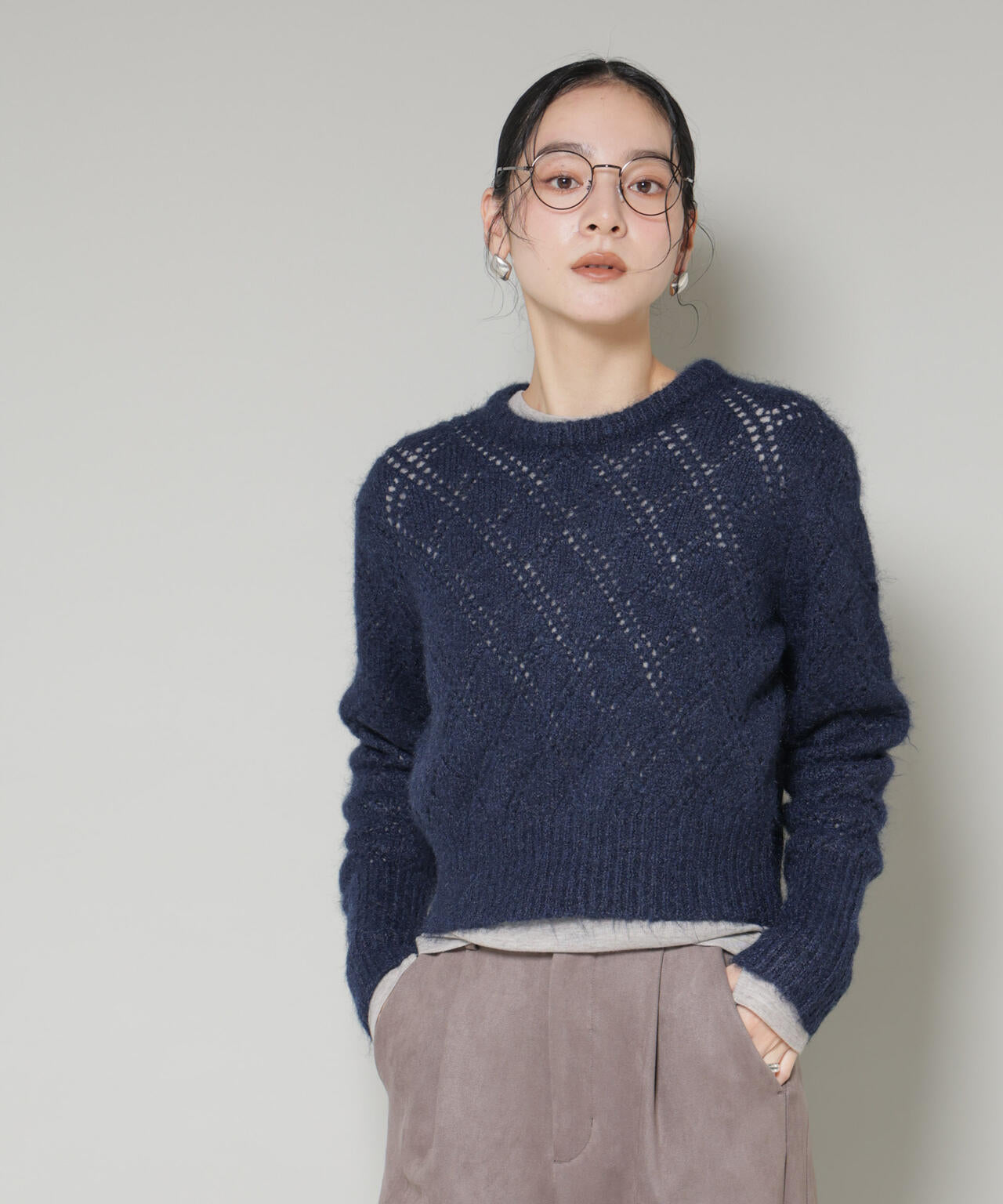 ヘアリー透かしダイヤ柄ニットプルオーバー 6695222344