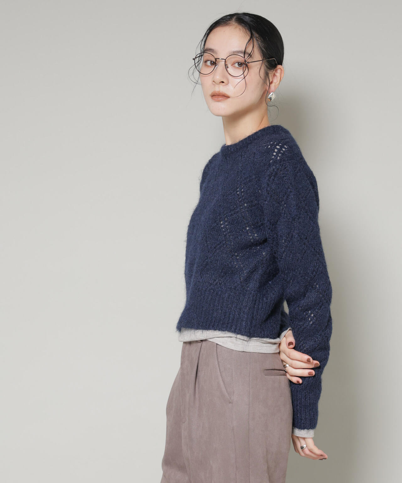 ヘアリー透かしダイヤ柄ニットプルオーバー 6695222344