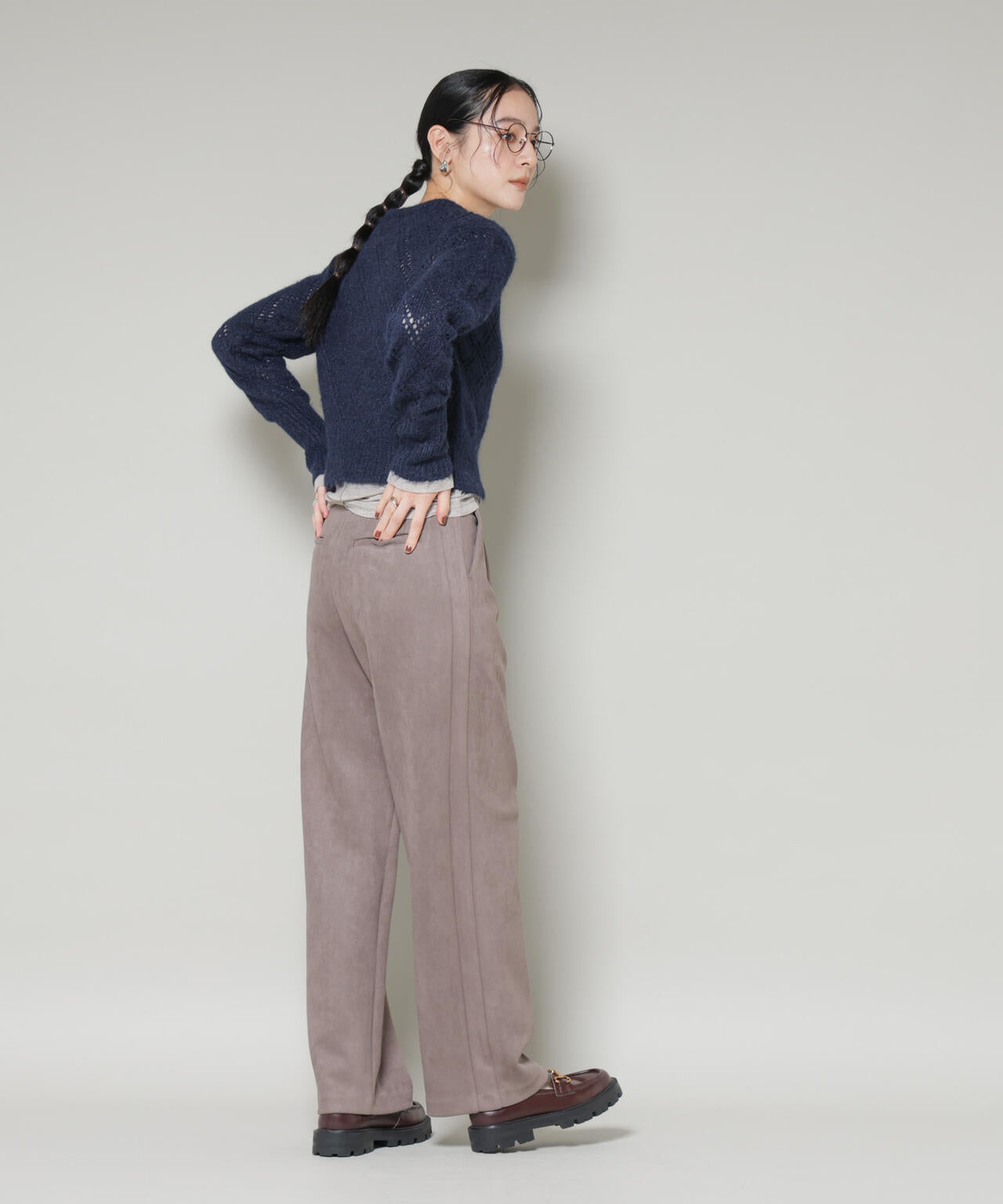 ヘアリー透かしダイヤ柄ニットプルオーバー 6695222344