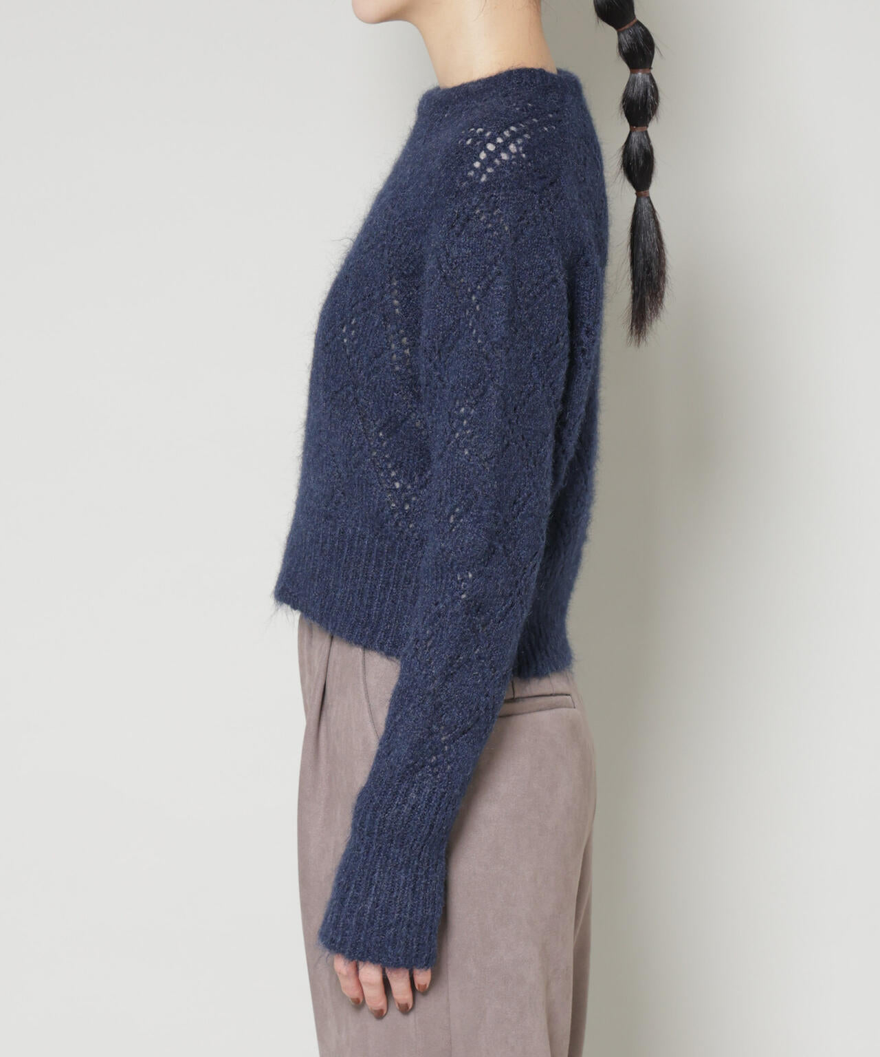 ヘアリー透かしダイヤ柄ニットプルオーバー 6695222344