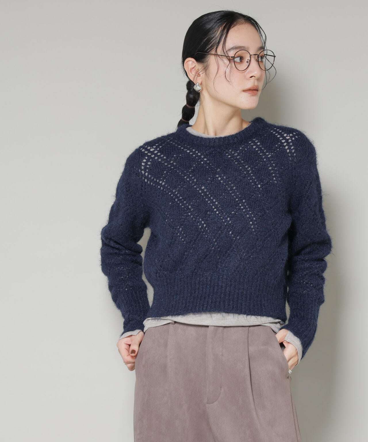 ヘアリー透かしダイヤ柄ニットプルオーバー 6695222344