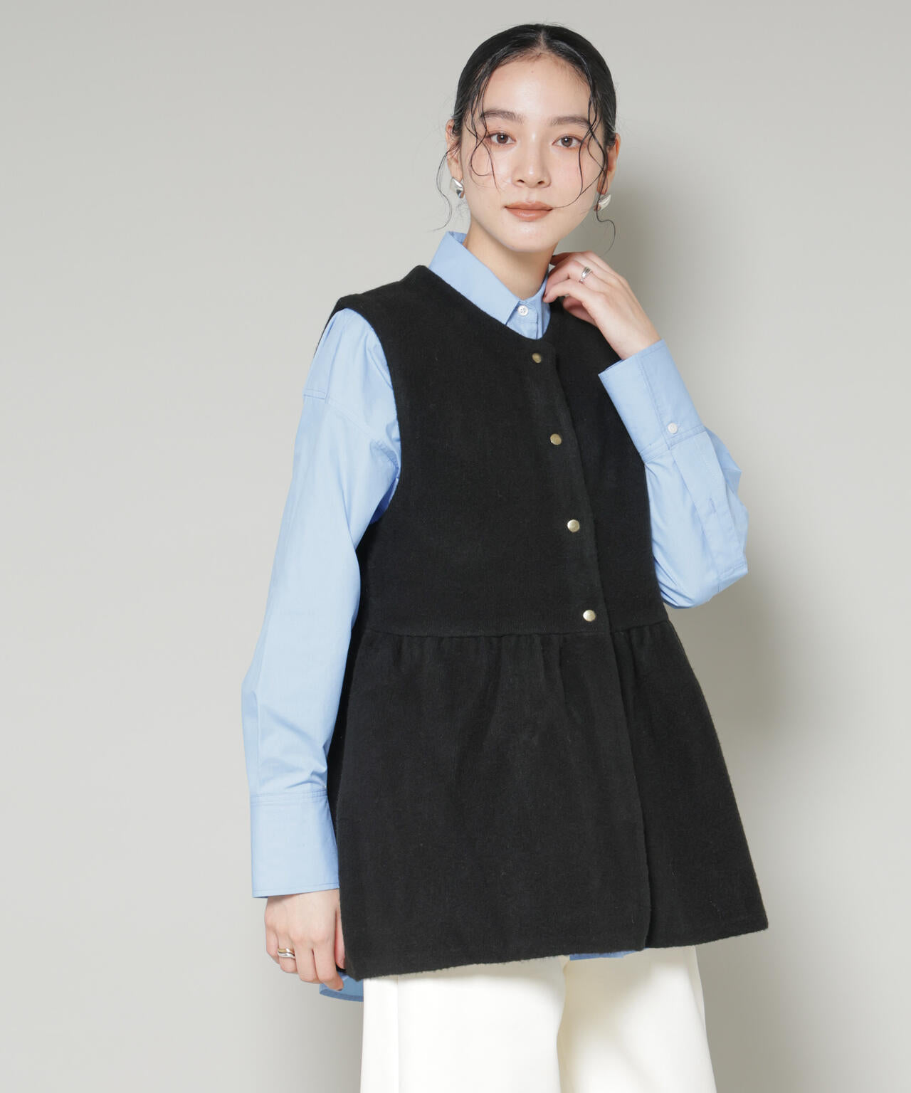 ダブルフェイスペプラムニットベスト 6695222346